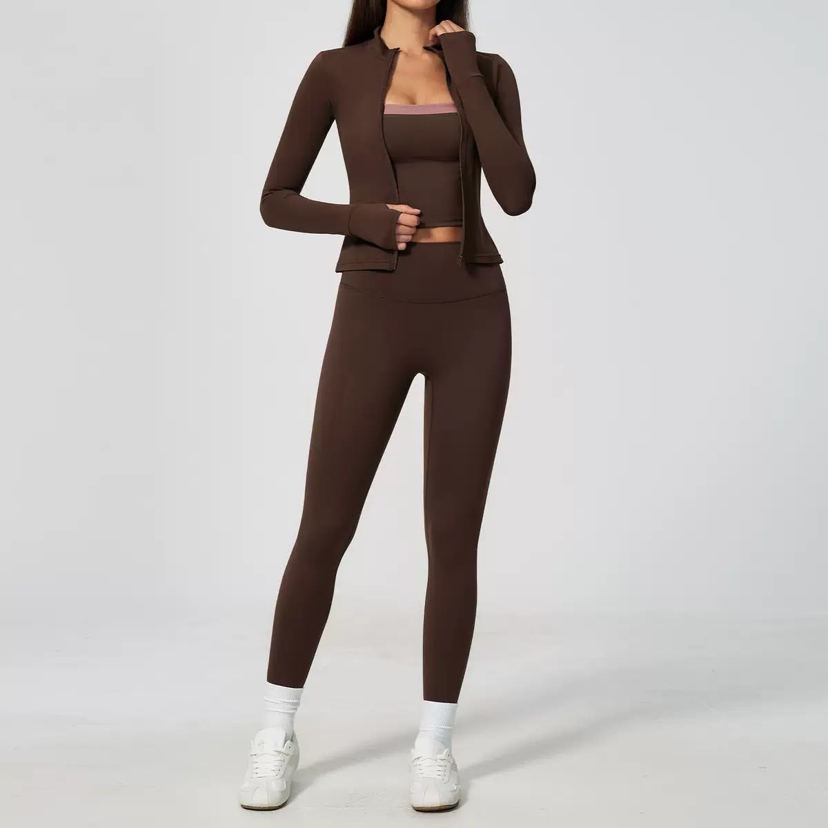 Zip-Up Activewear Three-Piece Set