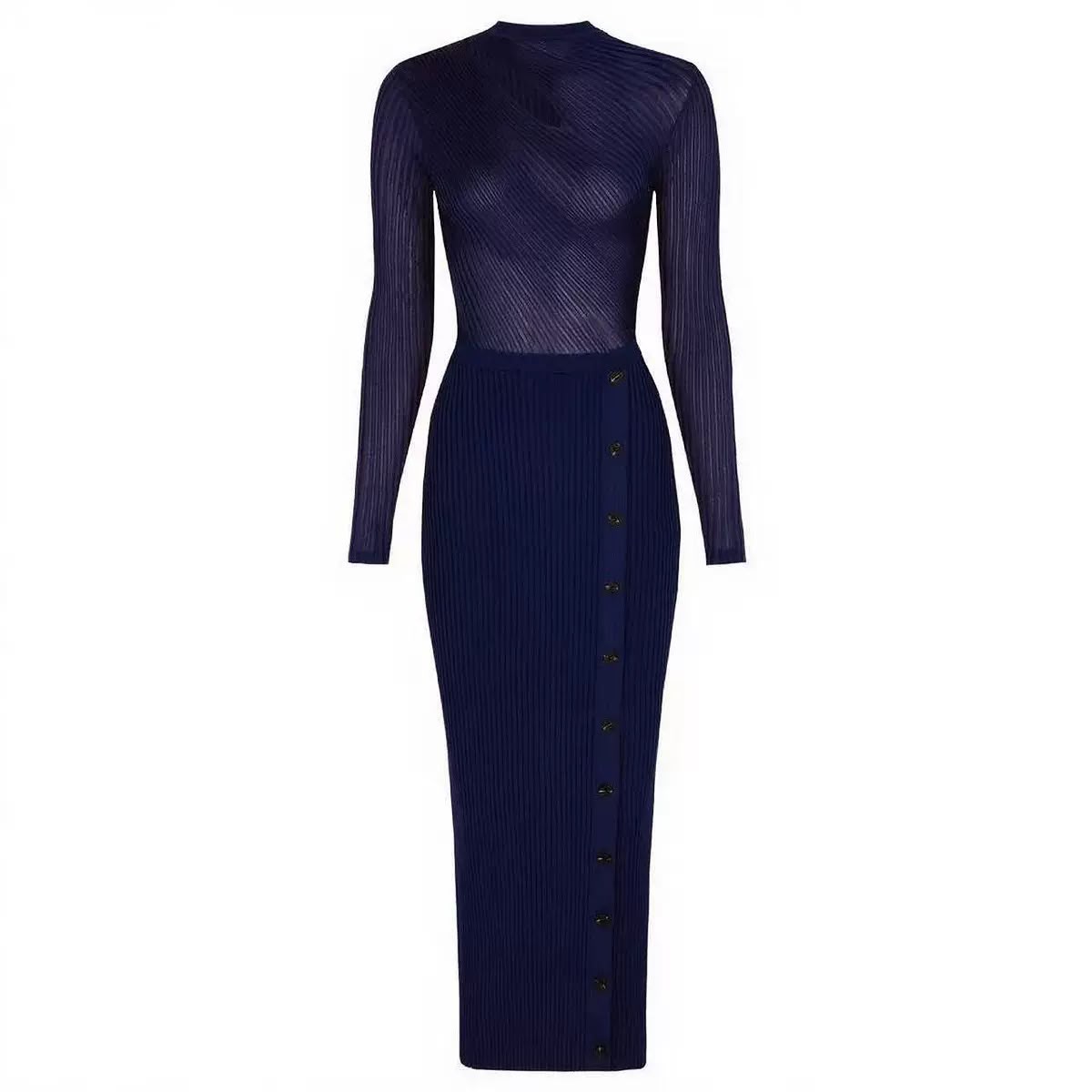 Wrap-Effect Ribbed Maxi Dress
