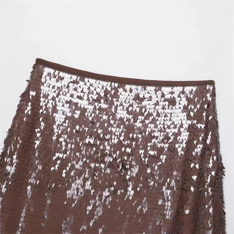 Mocha Mirror Sequin Mini Skirt