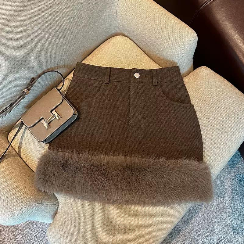 Velour Fur Mini Skirt