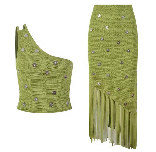 Emerald Fringe Crystal Knit Set