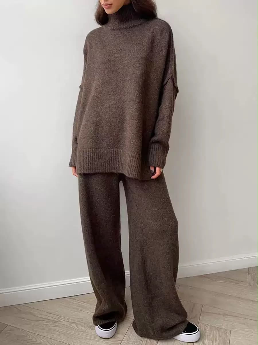 Oversized Turtleneck Wide-Leg Knit Set
