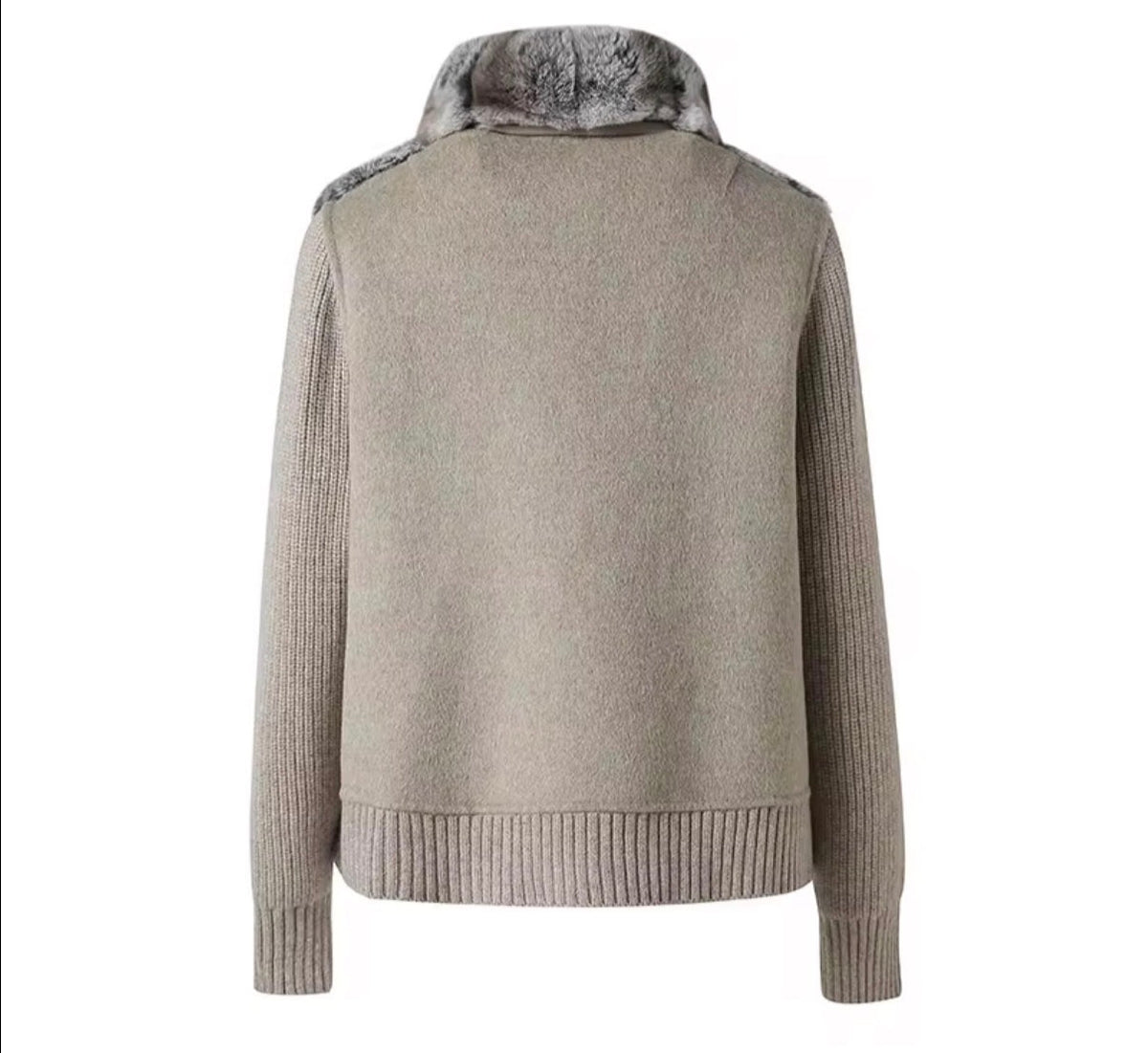 Camel Winter Crest Fur-Panel Sweater Jacket