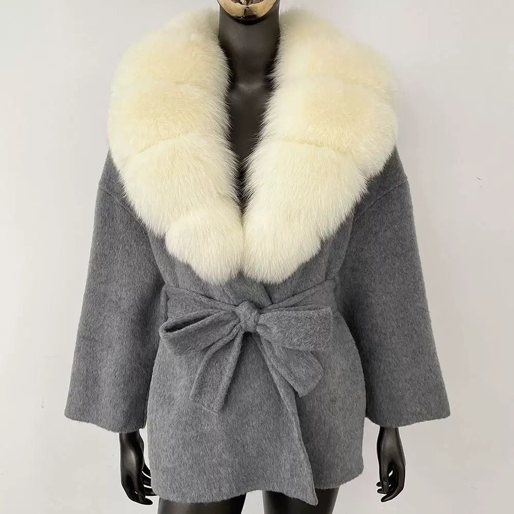 Fur-Collar Belted Wool Coat