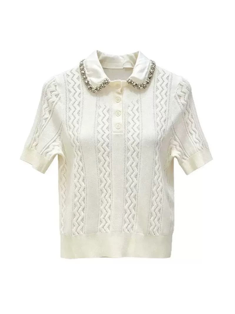 Pearl Collar Knit Top