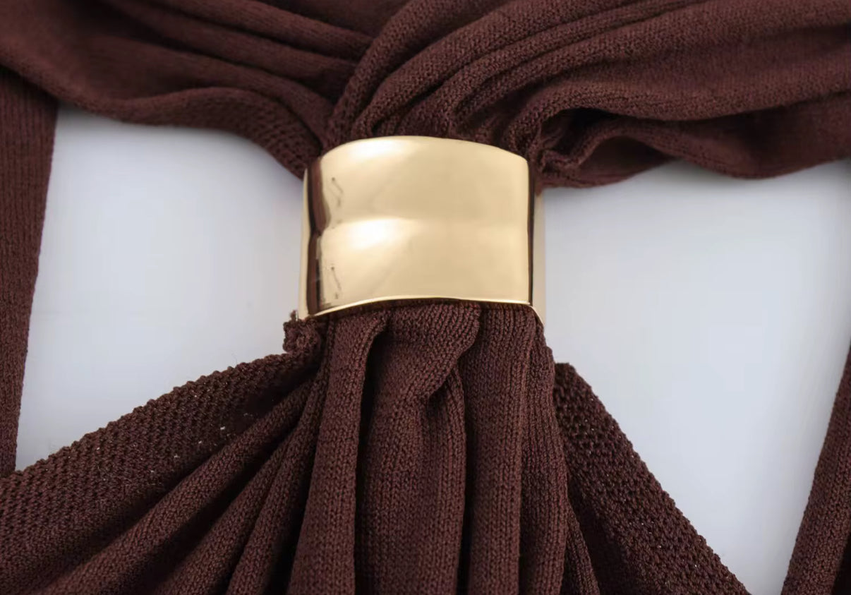 Elegant Halter Neck Top with Metallic Clasp Finish