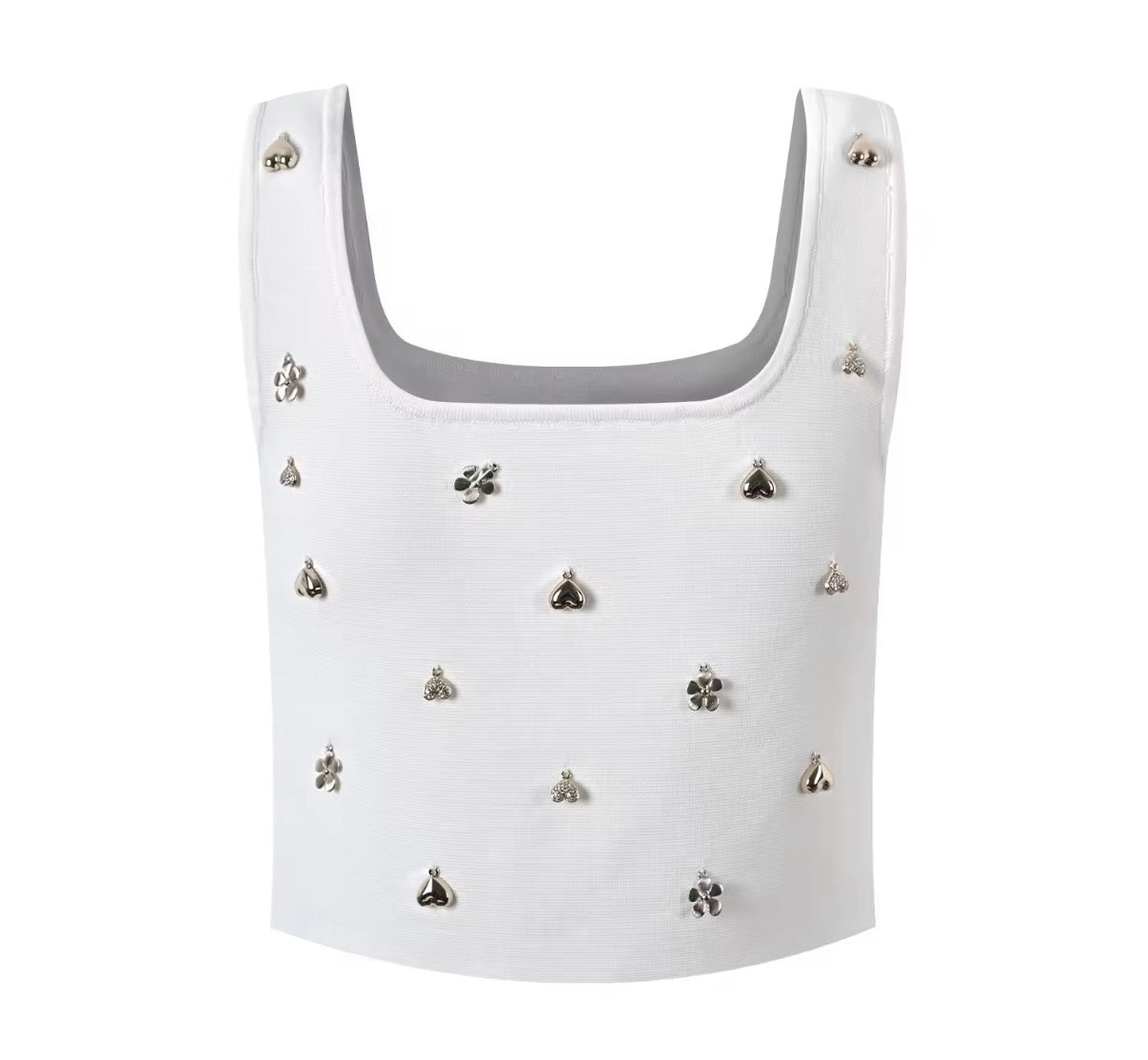 Crystal Charm Embellished Crop Top & Ruffle Mini Skirt Set