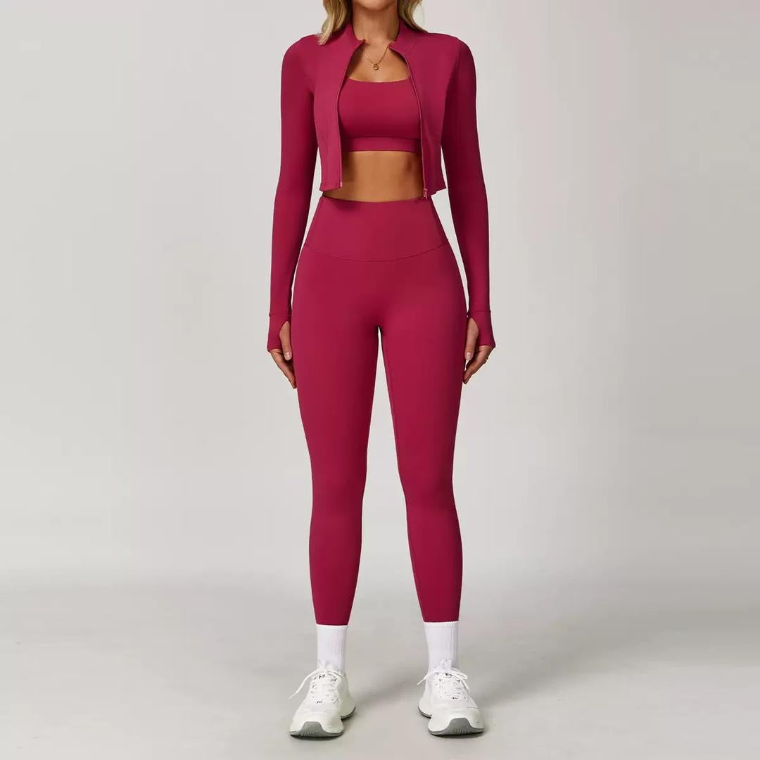 Seamless Fitness Ensemble with Cropped Jacket