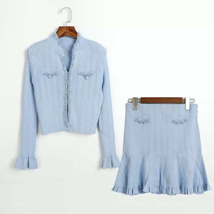 Ruffle Edge Knitted Two-Piece skirt Set