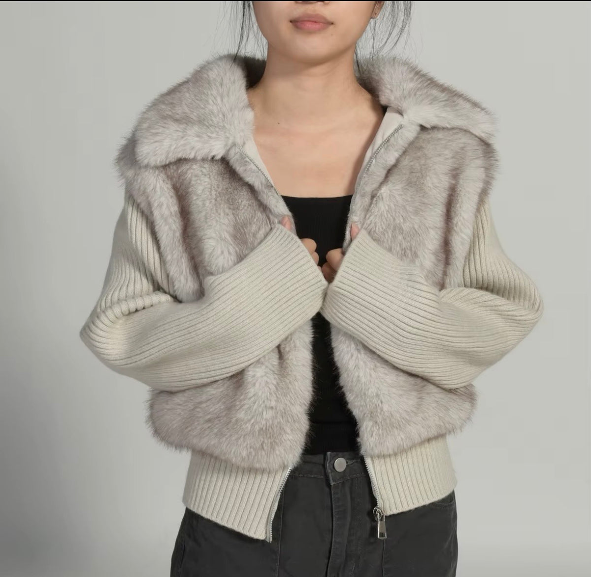 Luxe Fur Panel Knit Jacket