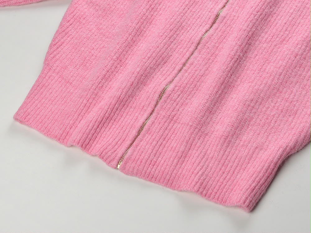 Pink Zip Collar Knit Cardigan