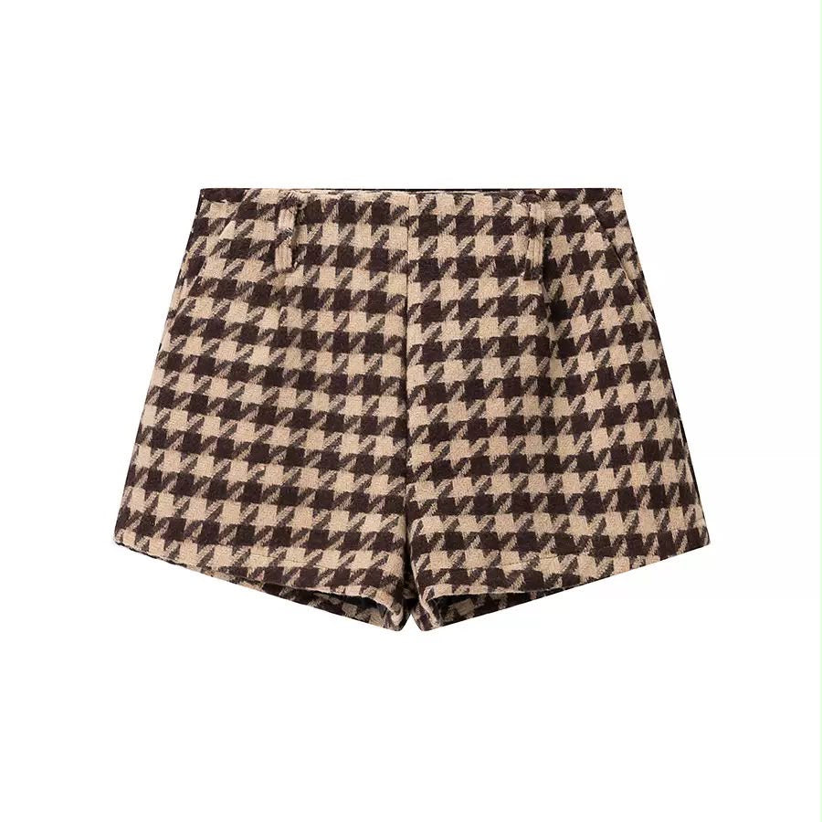 Houndstooth Cropped Jacket & Shorts Set