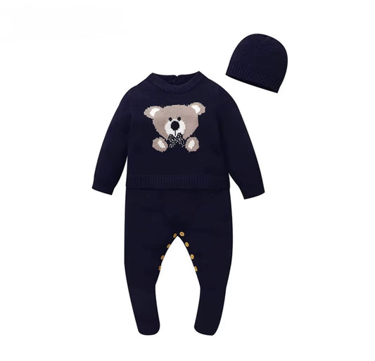 Teddy Bear Knit Set with Beanie