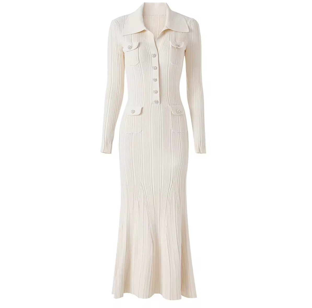 Ivory Collared Knit Dress