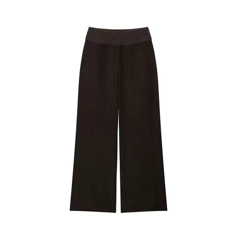 Chocolate Brown Zip-Up Wide-Leg Set
