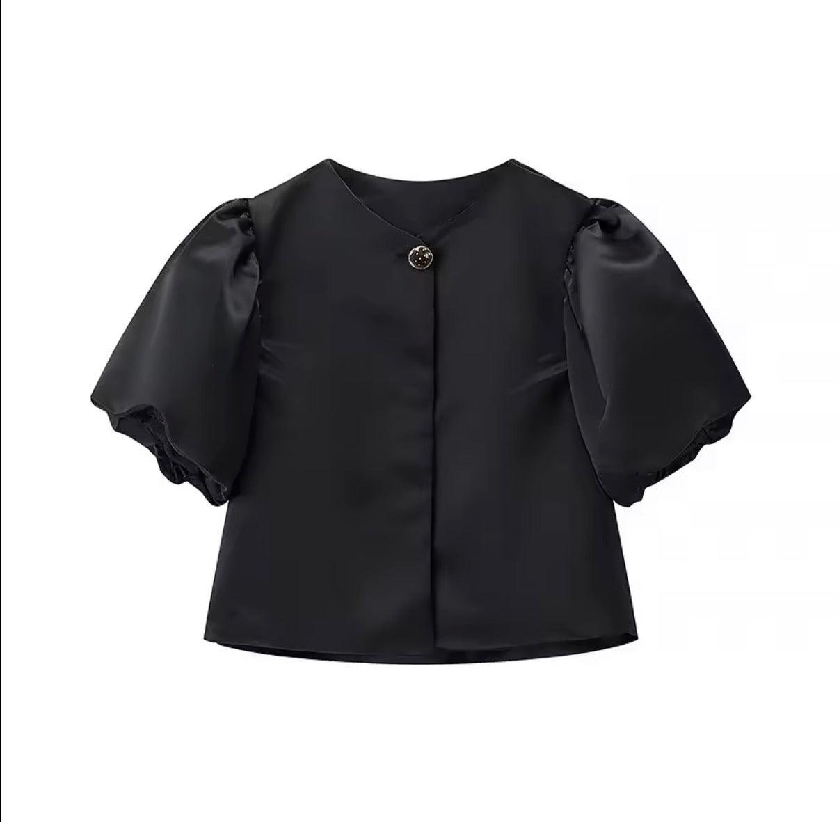 Puff Sleeve Button-Front Satin Top