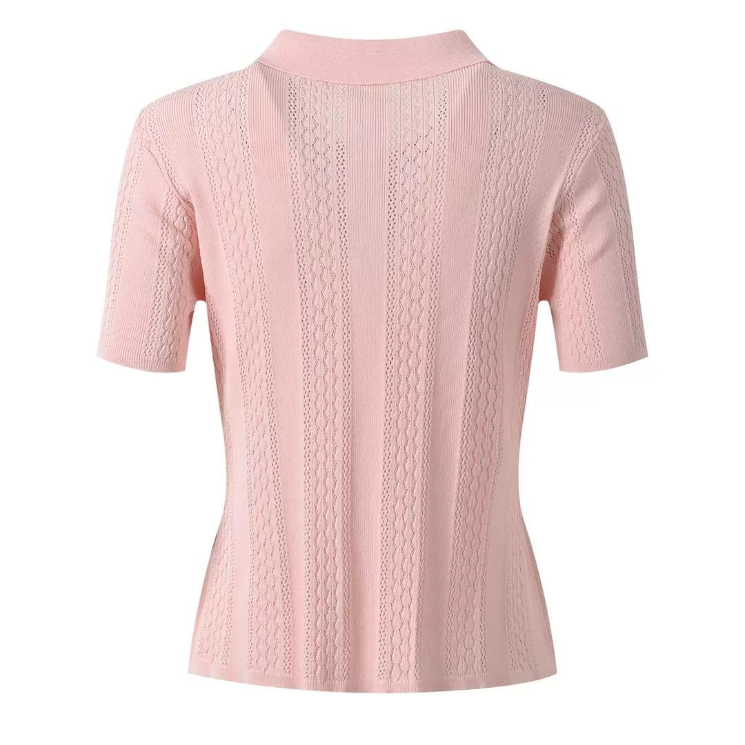 Chic Buttoned Knit Polo Top