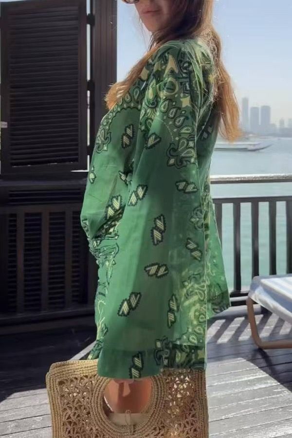 Emerald Bandana Print Wrap Set
