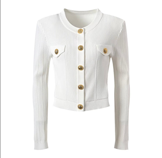 Élodie Gold Button Ribbed Cardigan