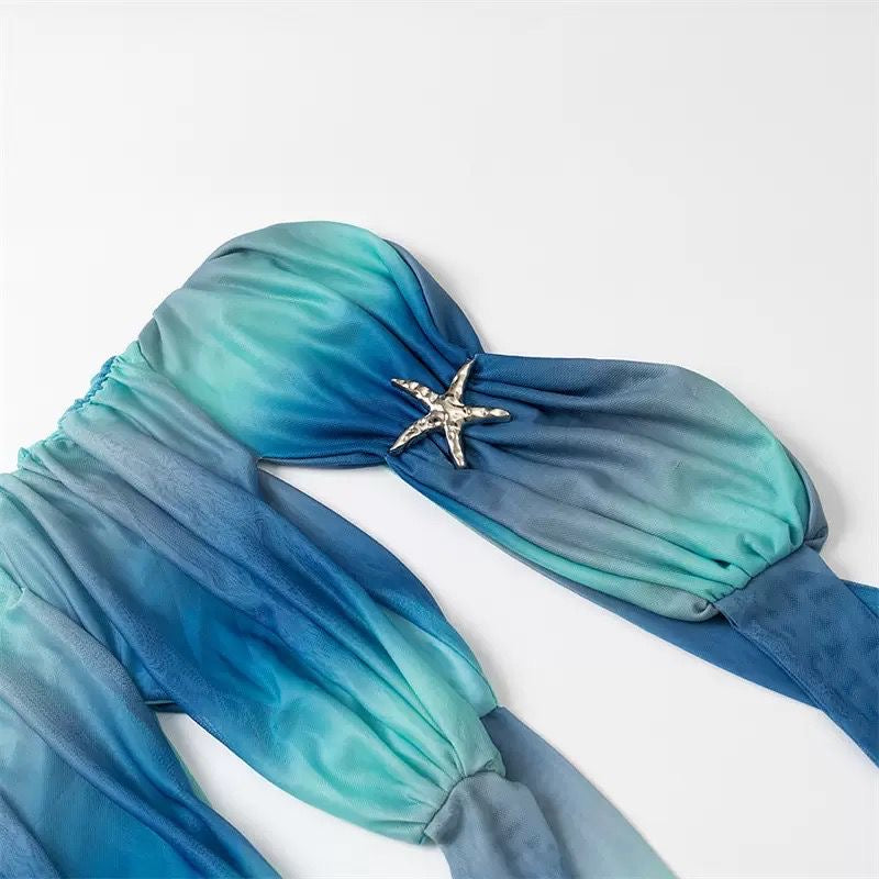 Ocean Ombre Strapless Wrap Gown