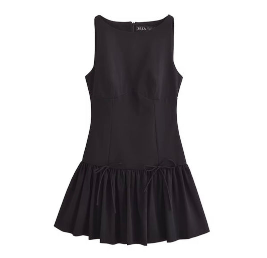 Tie-Detail Drop Waist Mini Dress