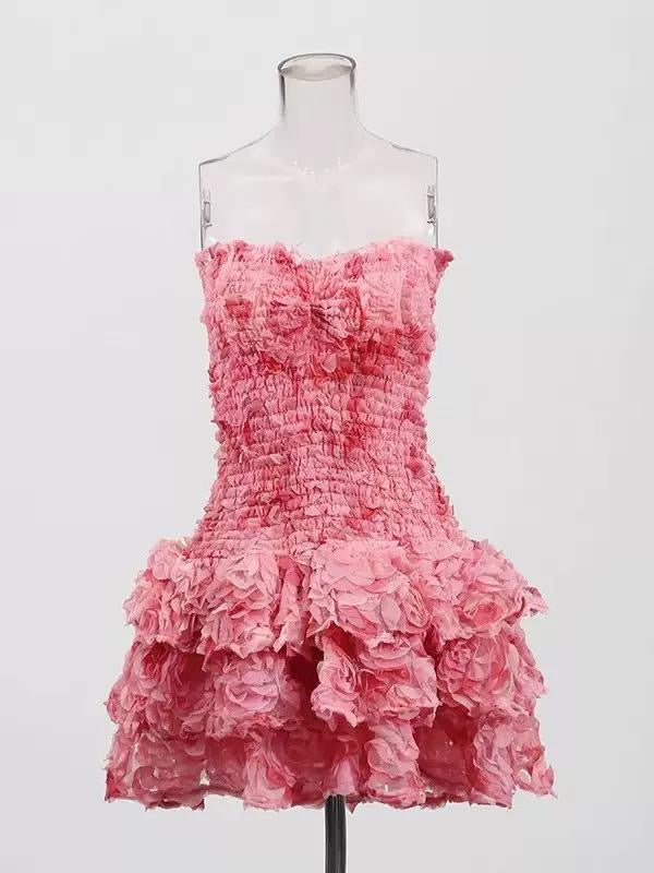 Petal Bloom Strapless 3D Floral Mini Dress