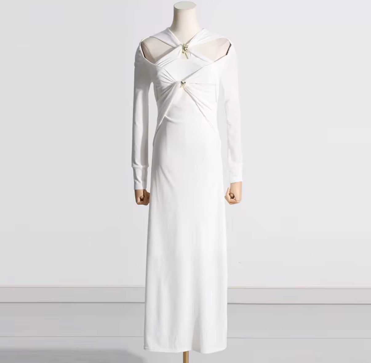 long sleeve dress with front cut-outs & jewel accents