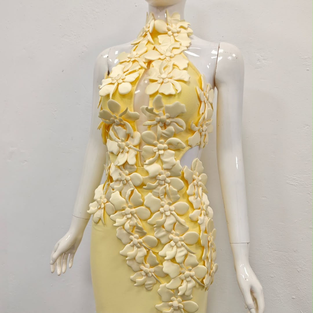 Butter Orchid Halter Gown