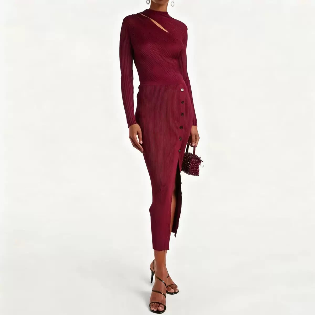 Wrap-Effect Ribbed Maxi Dress