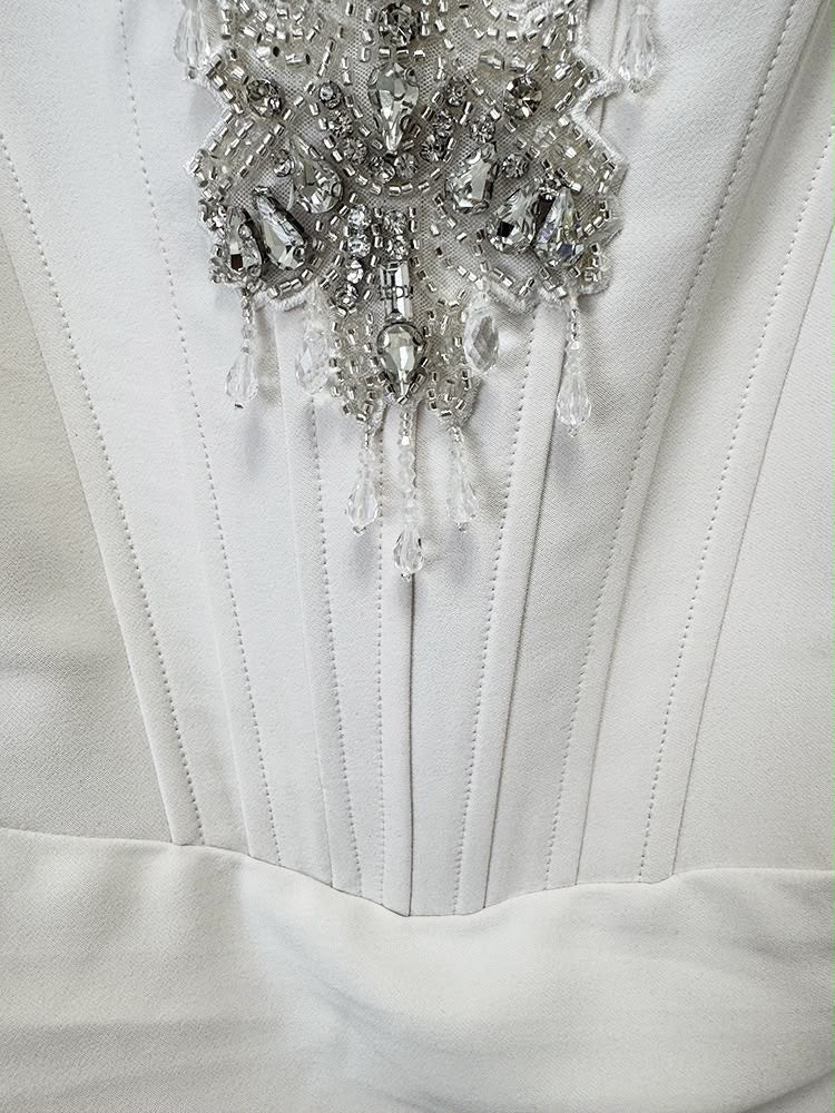 White Embellished Corset Halter Maxi Dress