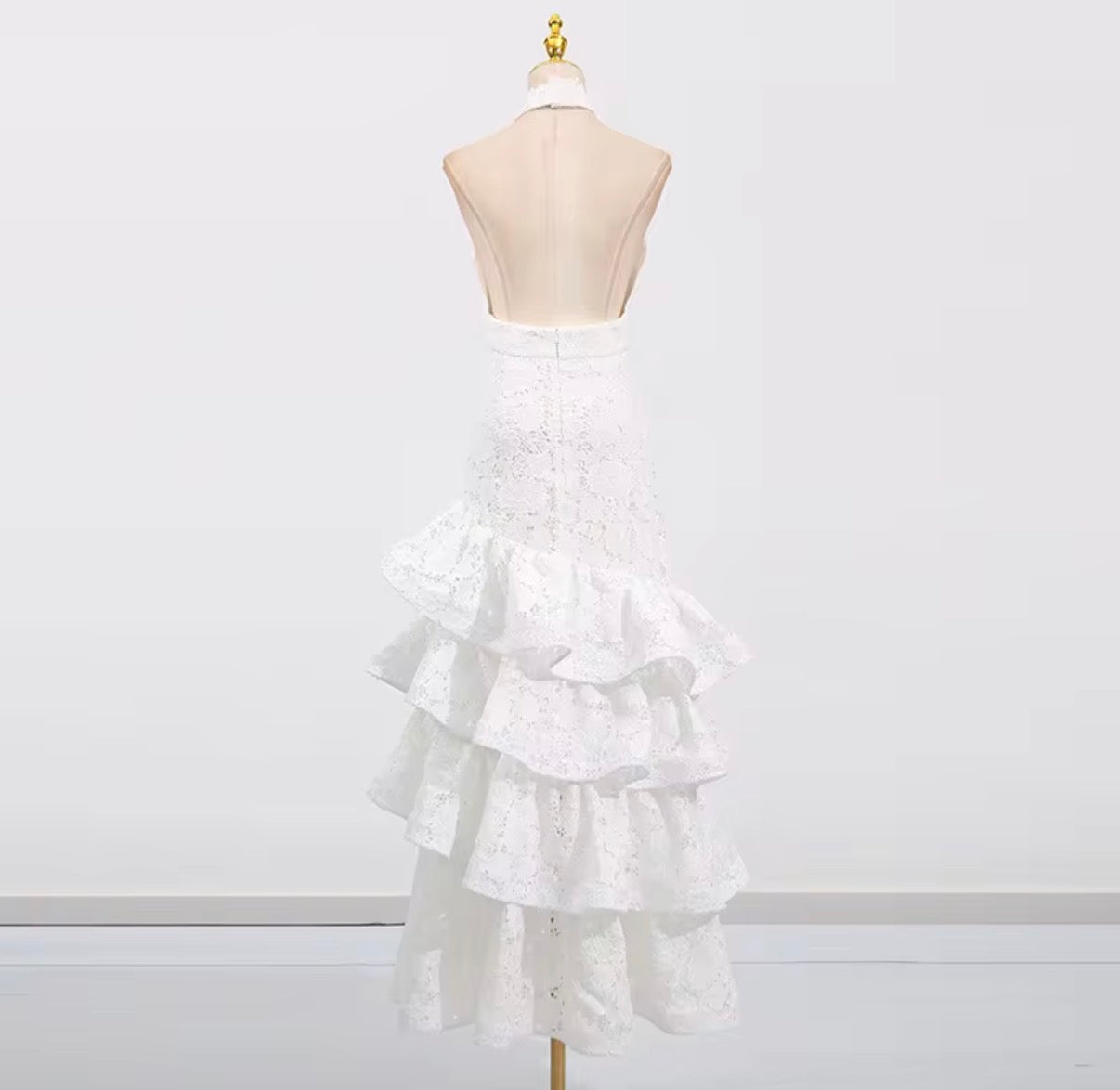 Ivory Lace Ruffle Gown