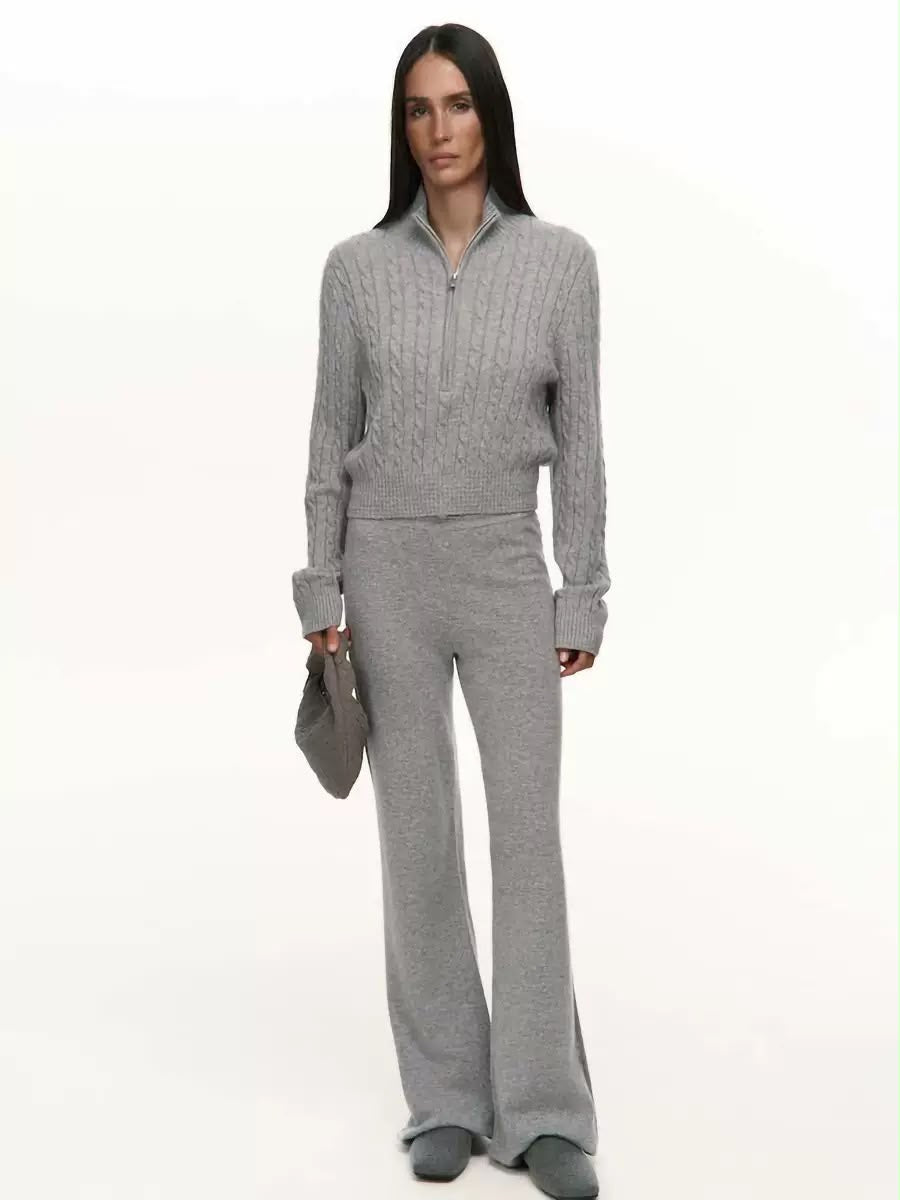 Cable Knit Top & Wide-Leg Pants Set