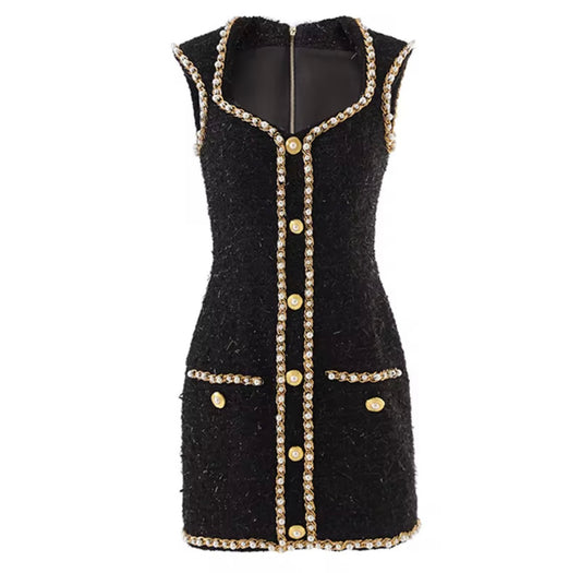 Chain Trim Tweed Mini Dress