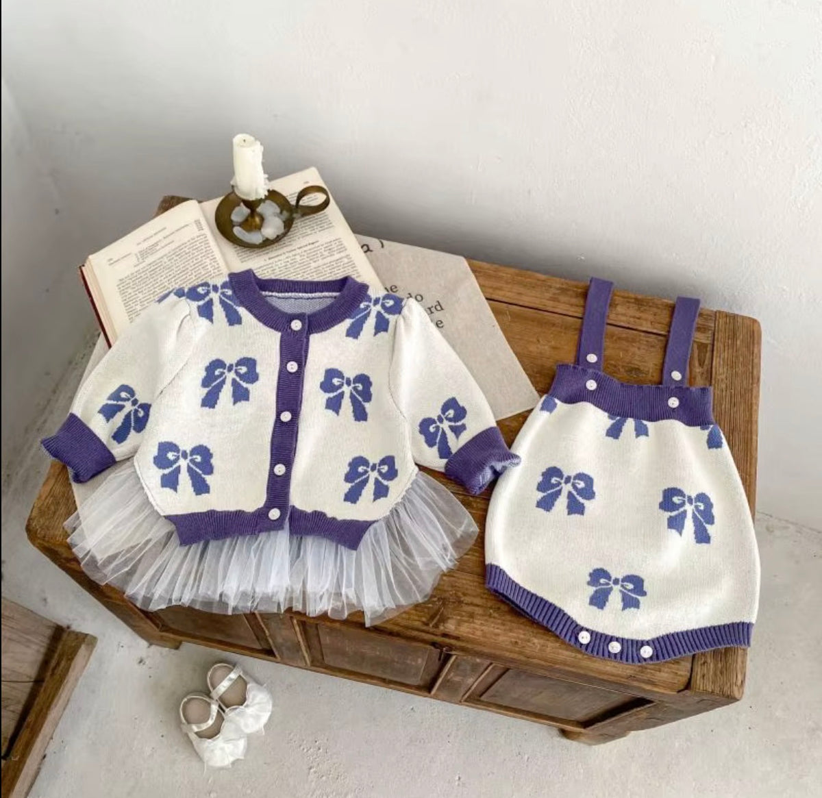 Blue Bow Tulle Knit Set