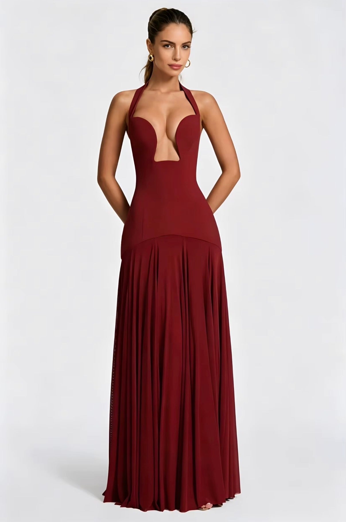 Halter Plunge Drop-Waist Gown