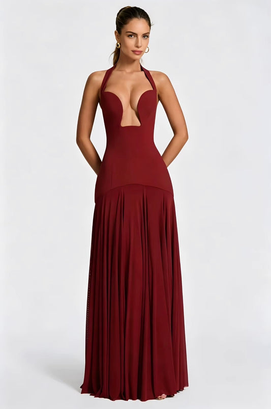 Halter Plunge Drop-Waist Gown