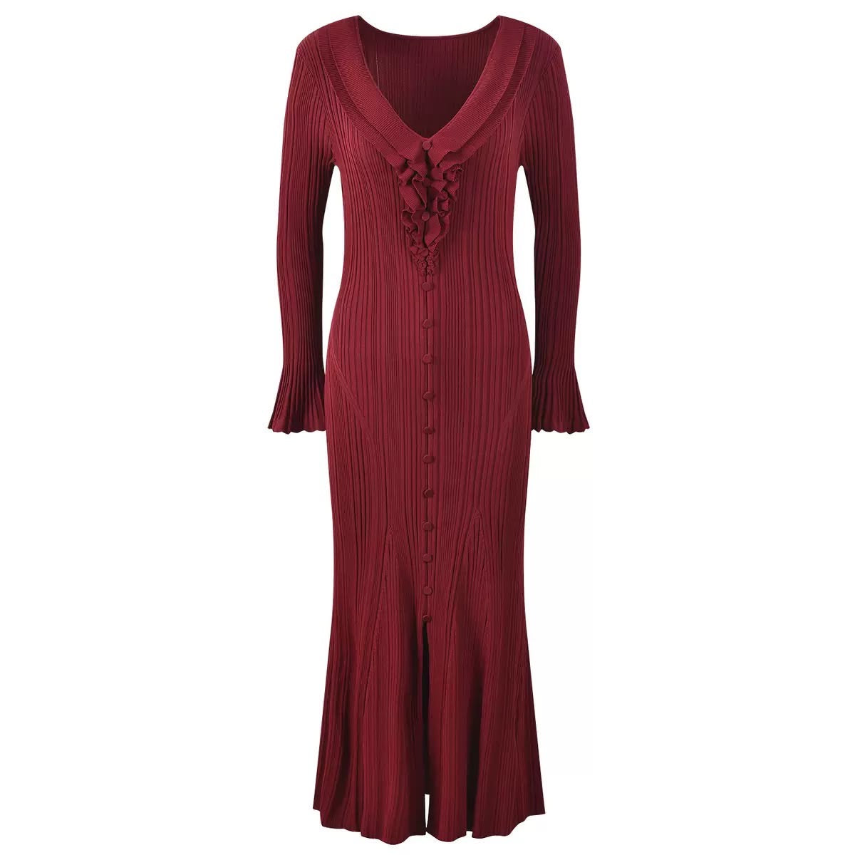 Ruffle Trim Ribbed Maxi Dress