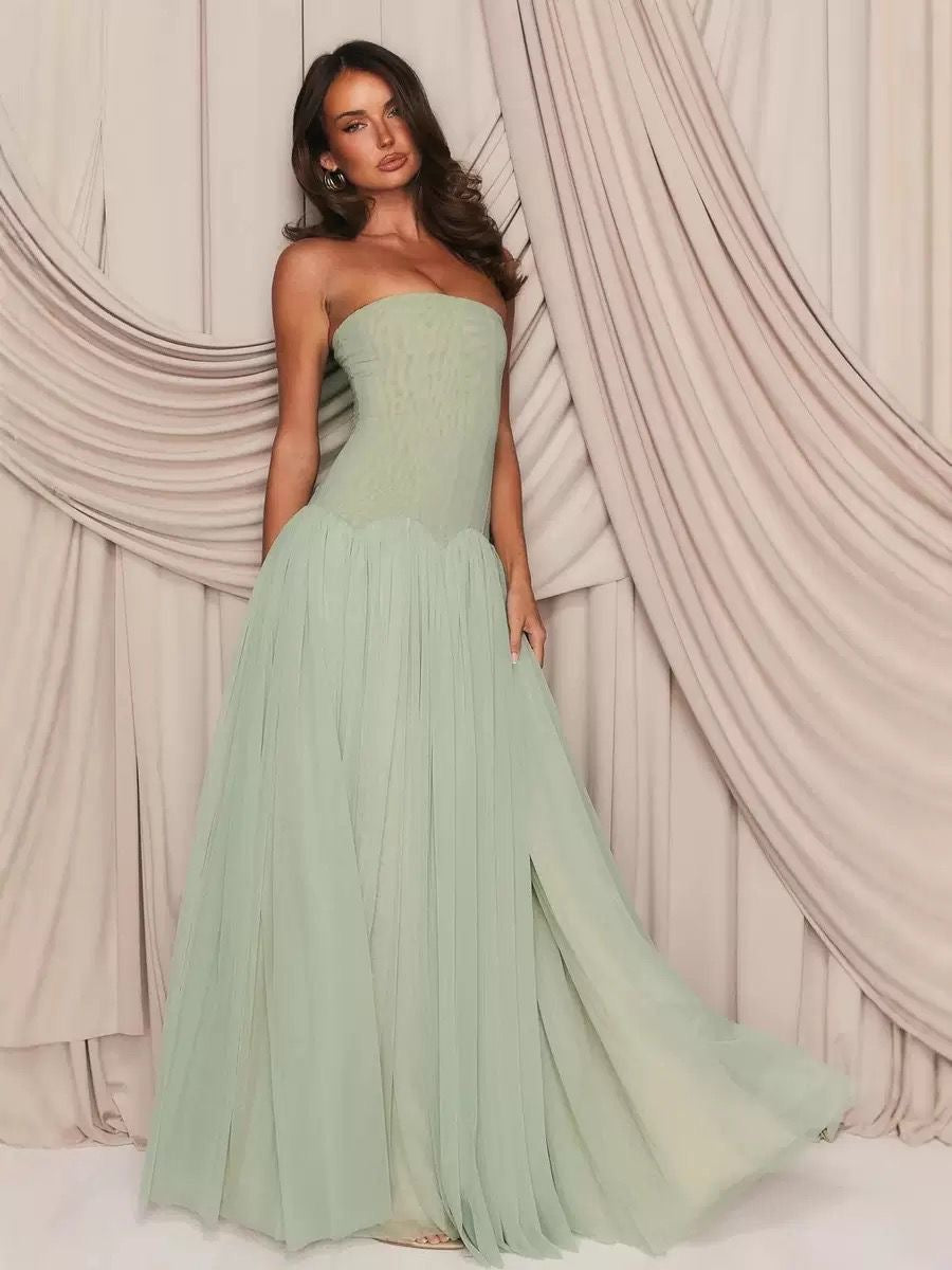 Ethereal Sage Sculpted Corset Tulle Gown