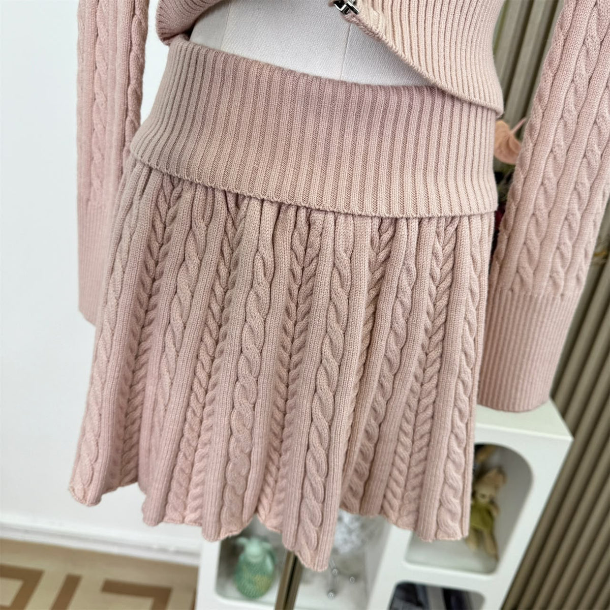 Blush Cable Knit Skirt Set
