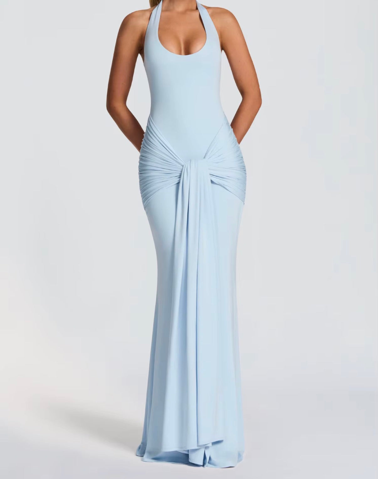 Halter Knot Draped Maxi Dress