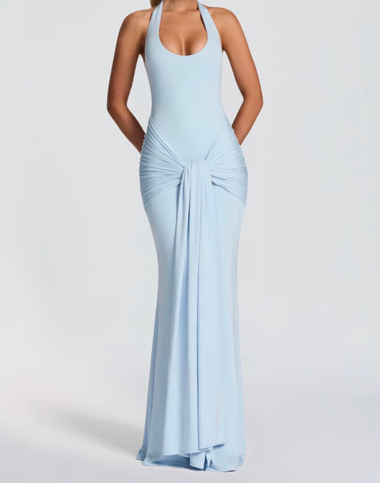 Halter Knot Draped Maxi Dress