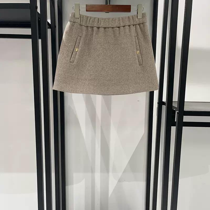 Wool-Blend Military-Inspired Jacket & Mini Skirt Set in Taupe