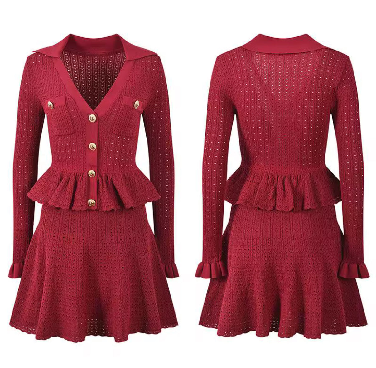 Golden Button Peplum Dress