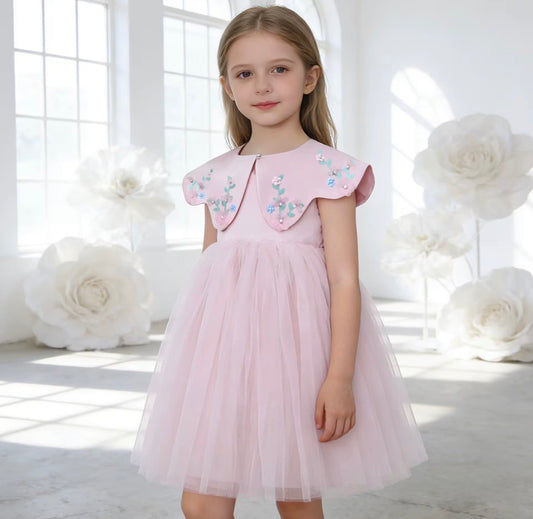 Floral Petal Collar Tulle Dress
