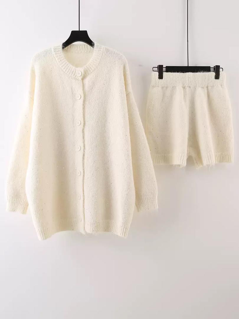 Oversized Knitted Cardigan & Shorts Lounge Set