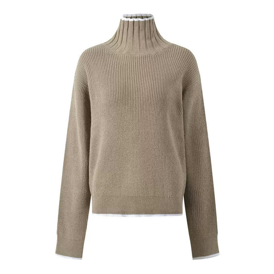 High Neck Ribbed Knit Sweater