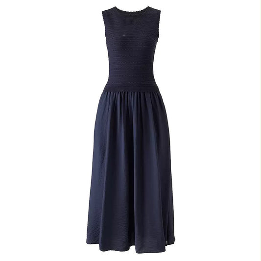Sleeveless Knit Bodice Flared Maxi Dress