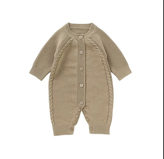Classic Cable Knit Button-Up Baby Romper