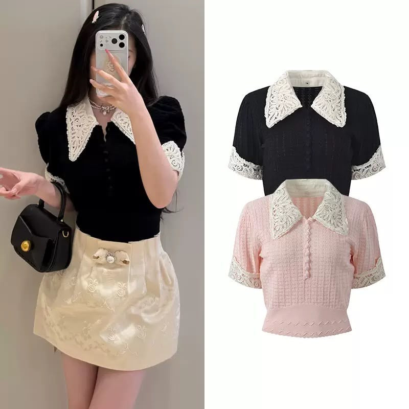 Ivory Lace Collar Knit Top