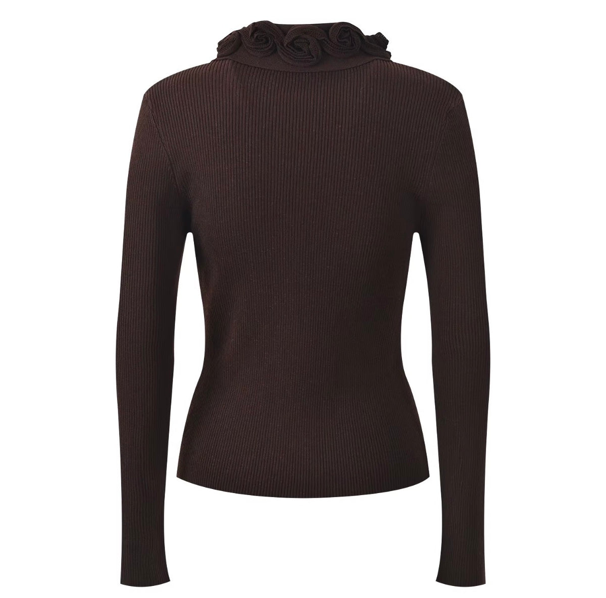 Rose Collar Zip-Up Knit Top
